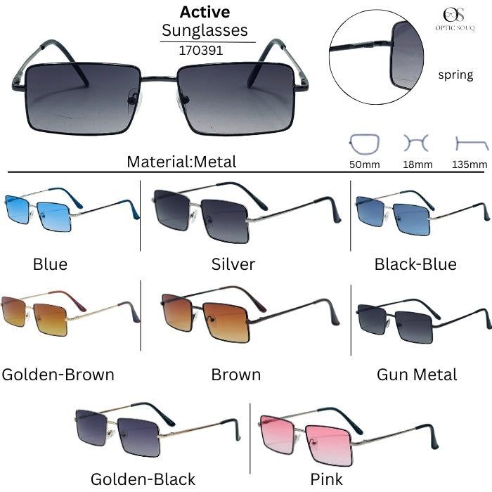ACTIVE 2002 Rectangular Metal Spring Sunglasses