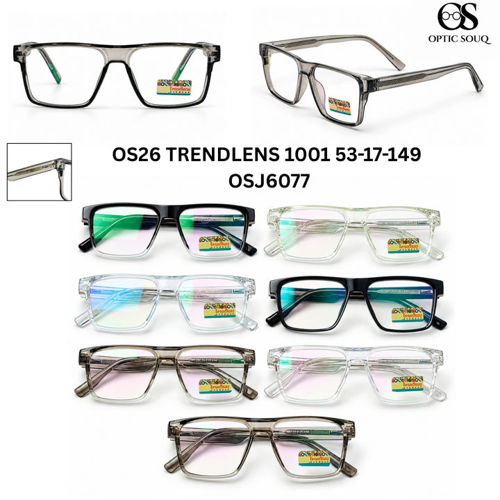 OS26 Trendlens 1001 Men's Square Optical Eyewear in Black Crystal, Crystal Green, Clear Crystal, Glossy Black, Smoke Grey, Crystal Blue and Smoke Grey Gradient – Optic Souq