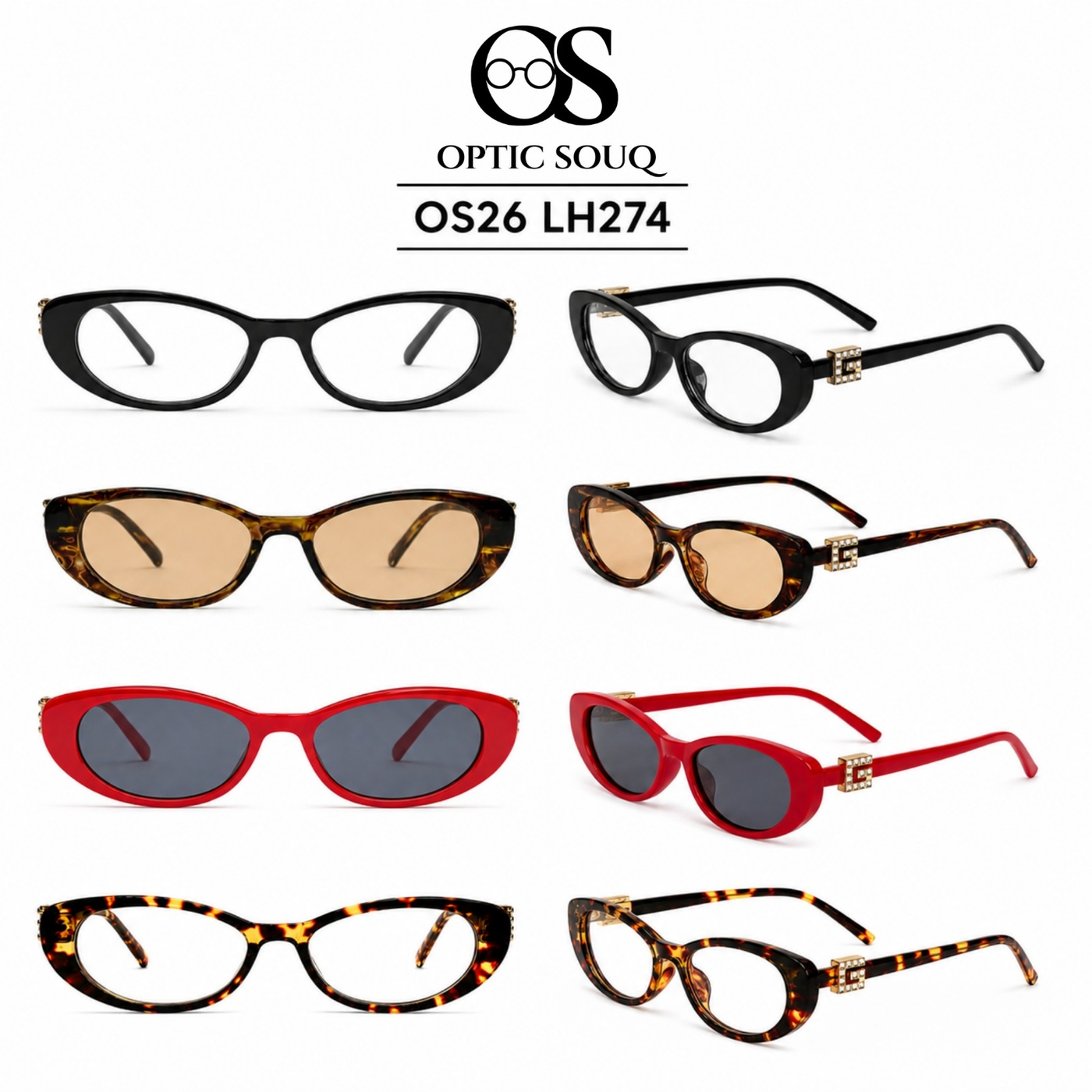 OS26 LH274 women's sheet sunglasses in black, tortoise and red colour options