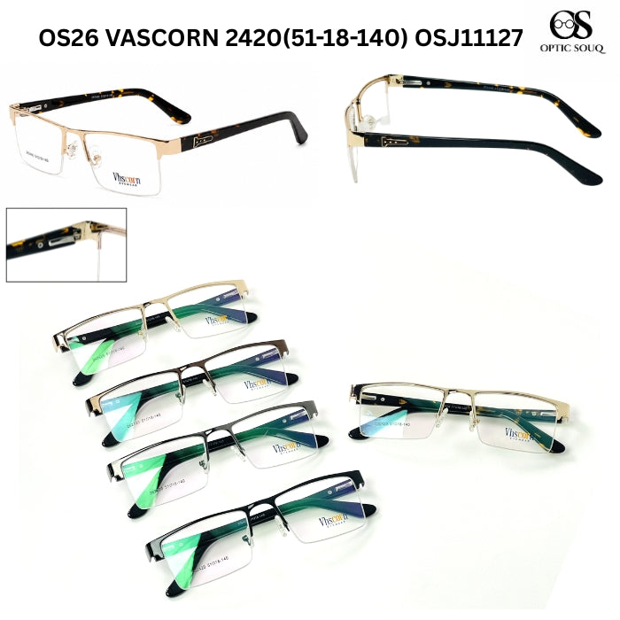 OS26 VASCORN 2420 metal supra half-rim eyewear included in VASCORN sample kit
