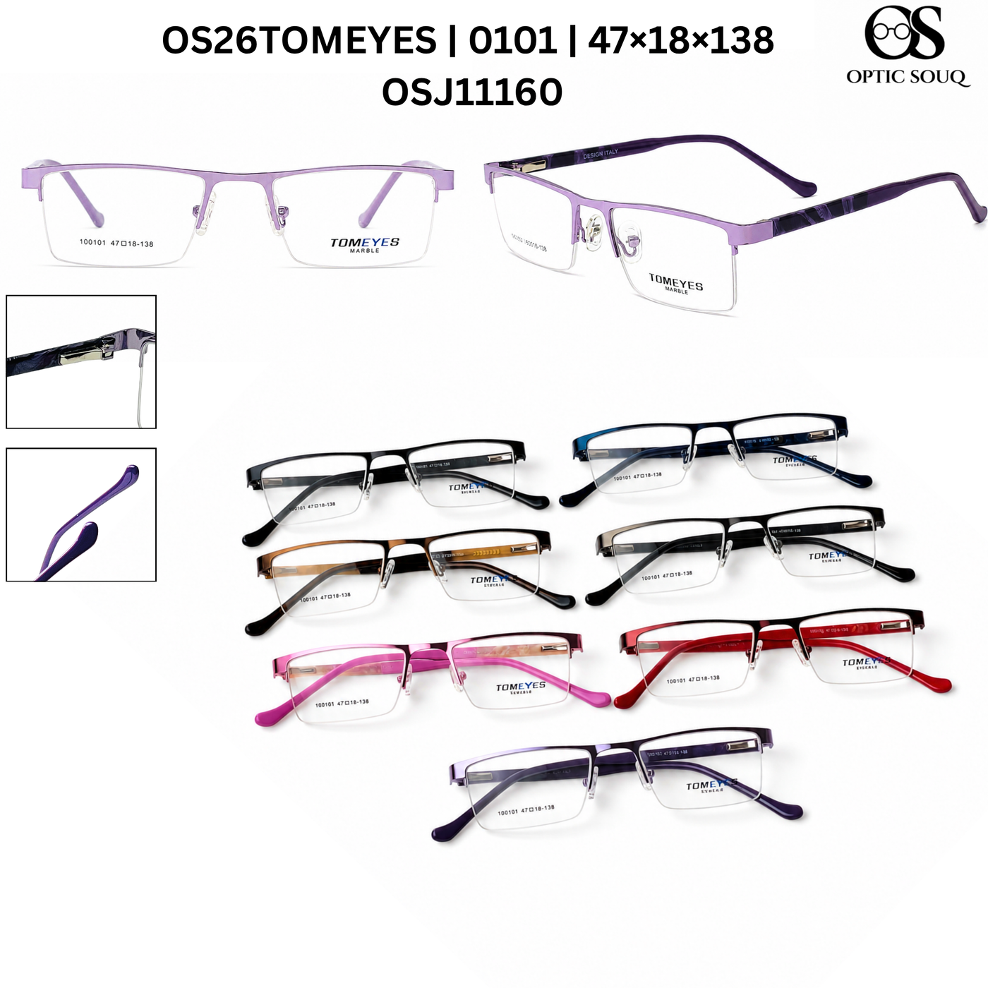 OS26 TOMEYES 0101 metal supra half-rim eyewear included in 15-model sample kit