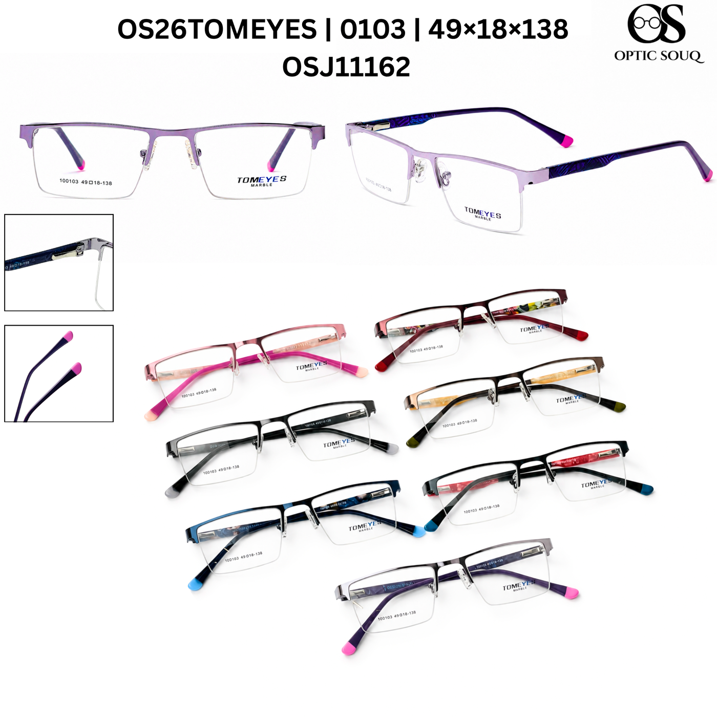 OS26 TOMEYES 0103 metal supra half-rim eyewear included in 15-model sample kit