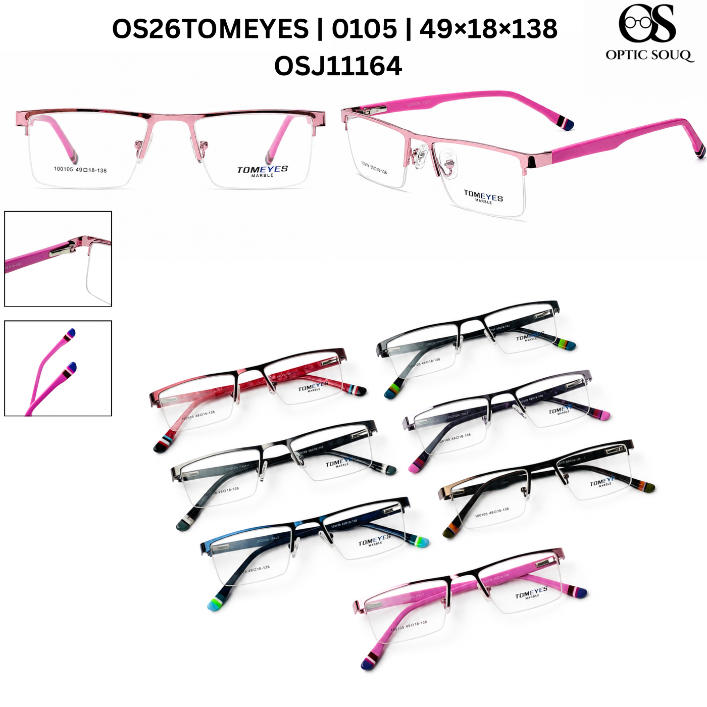 OS26 TOMEYES 0105 metal supra half-rim eyewear included in 15-model sample kit