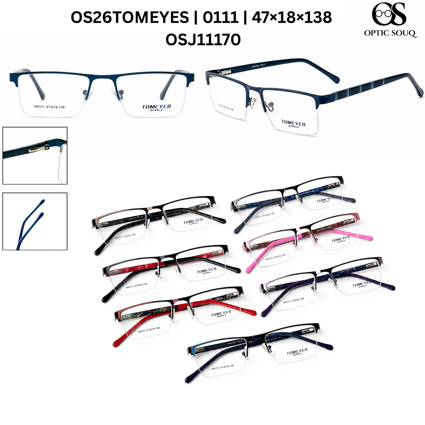 OS26 TOMEYES 0111 metal supra half-rim eyewear included in 15-model sample kit