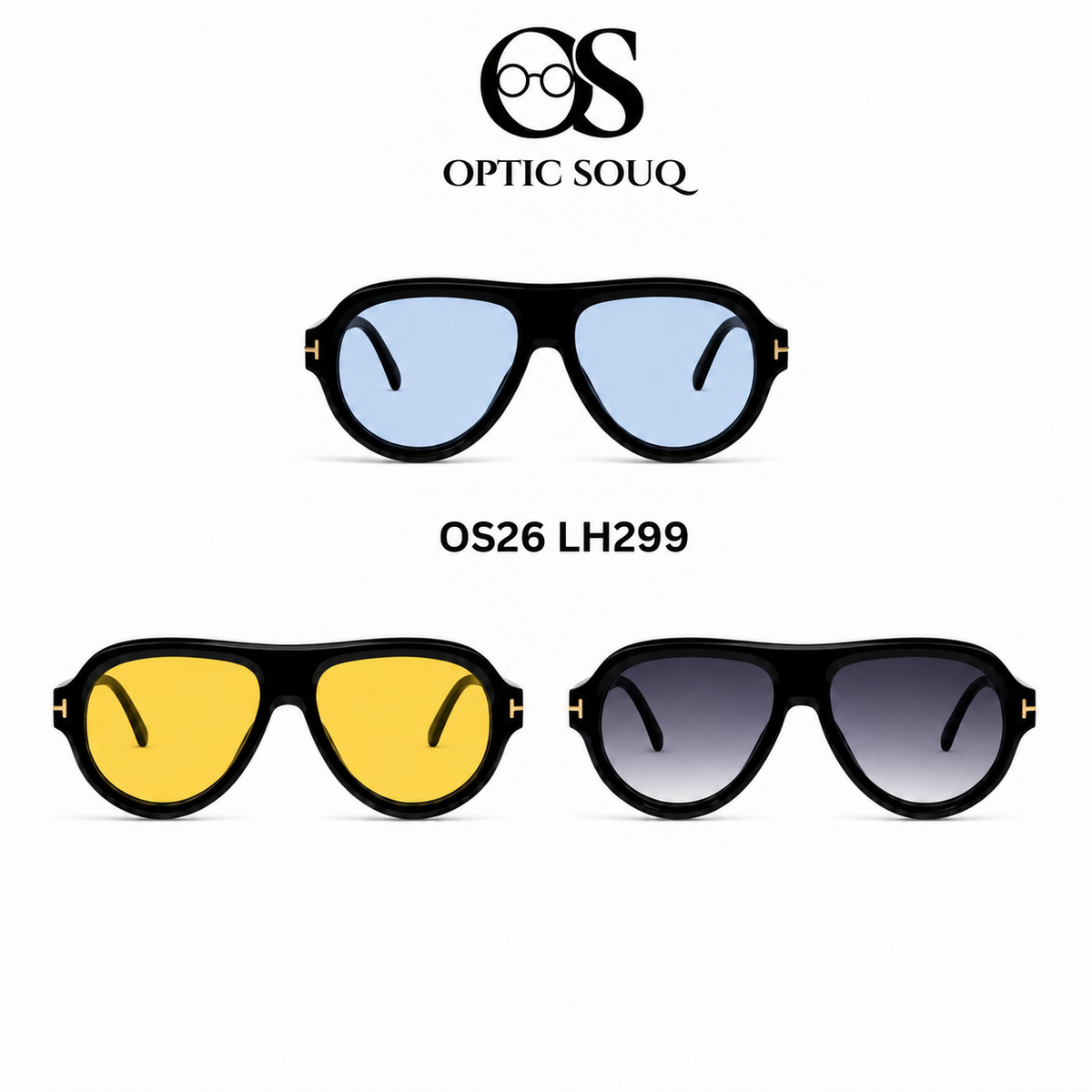 OS26 LH299 eyewear in blue, yellow and smoke gradient lens options