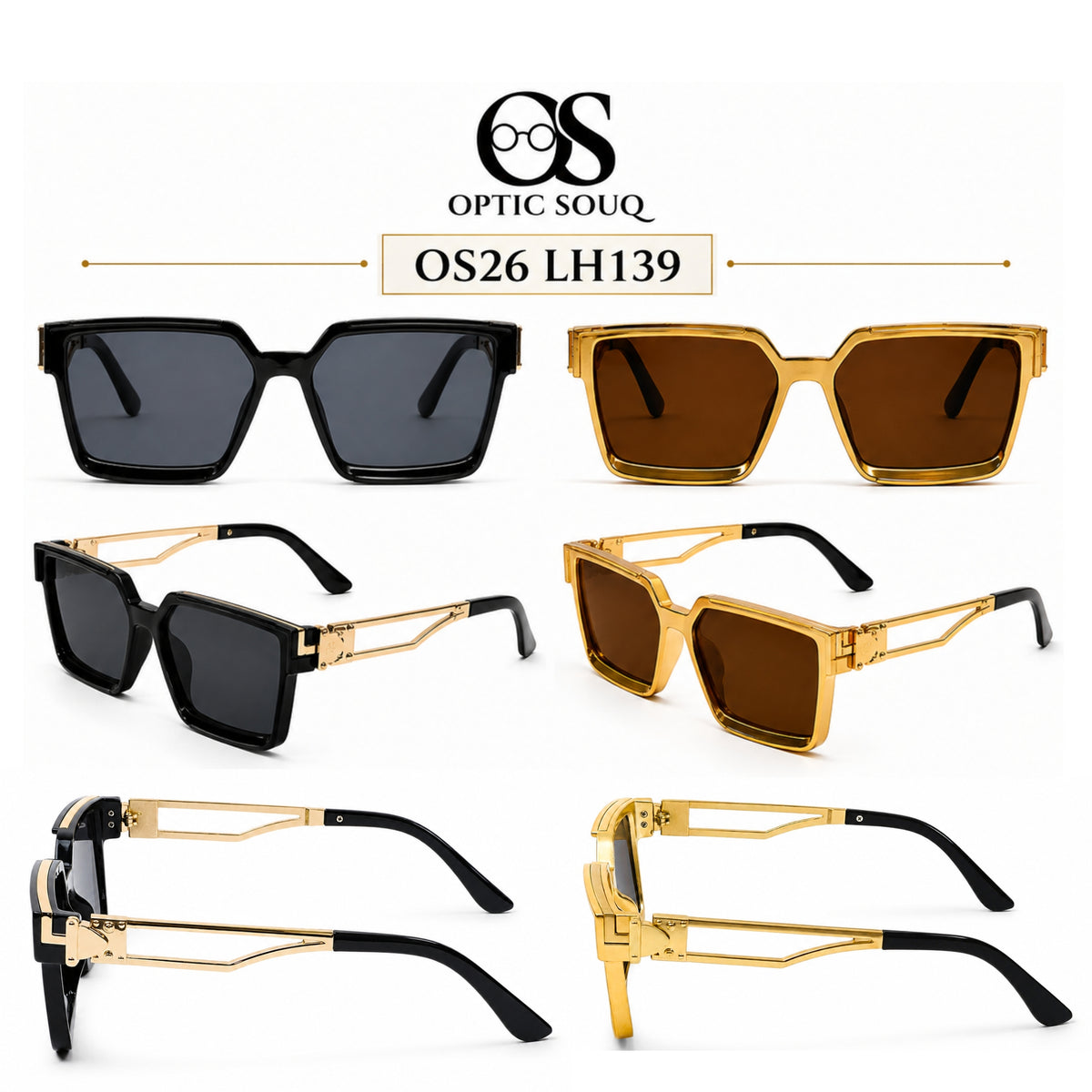 OS26 LH139 men's square sunglasses in Black and Gold