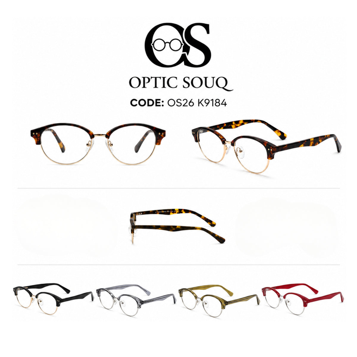 OS26 K9184 women's round panto sheet and metal optical eyewear in four colours