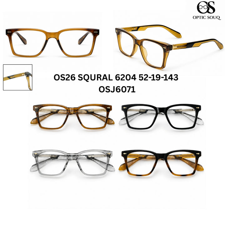 OS26 SQURAL 6204 52-19-143 men's square sheet + metal optical eyewear, OSJ6071, four colourways