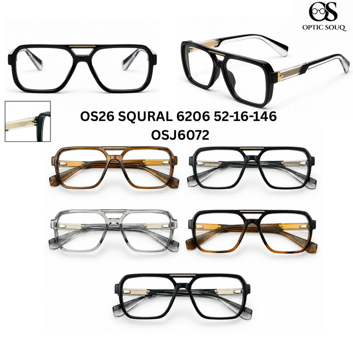 OS26 SQURAL 6206 52-16-146 men's square sheet + metal optical eyewear, OSJ6072, five colourways
