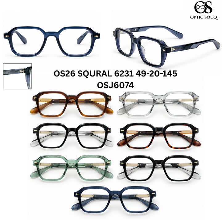 OS26 SQURAL 6231 49-20-145 men's square sheet + metal optical eyewear, OSJ6074, seven colourways