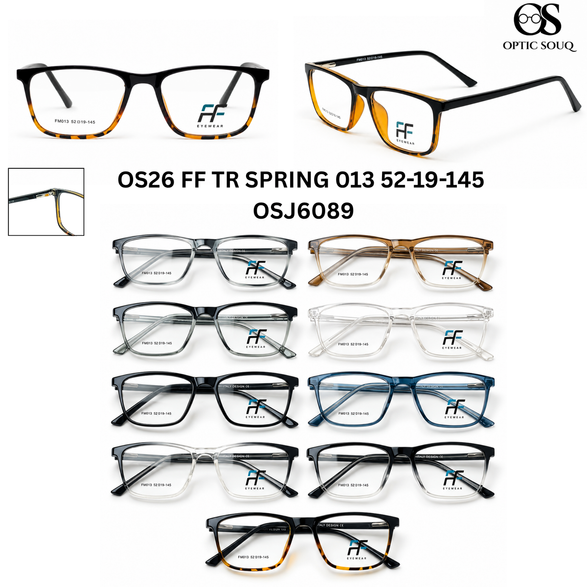 OS26 FF TR Spring 013 52-19-145 men's rectangle TR optical eyewear, OSJ6089, ten colourways
