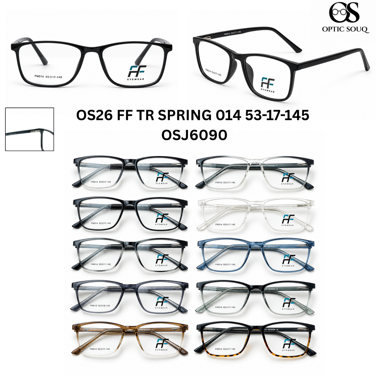 OS26 FF TR Spring 014 53-17-145 men's rectangle TR optical eyewear, OSJ6090, ten colourways