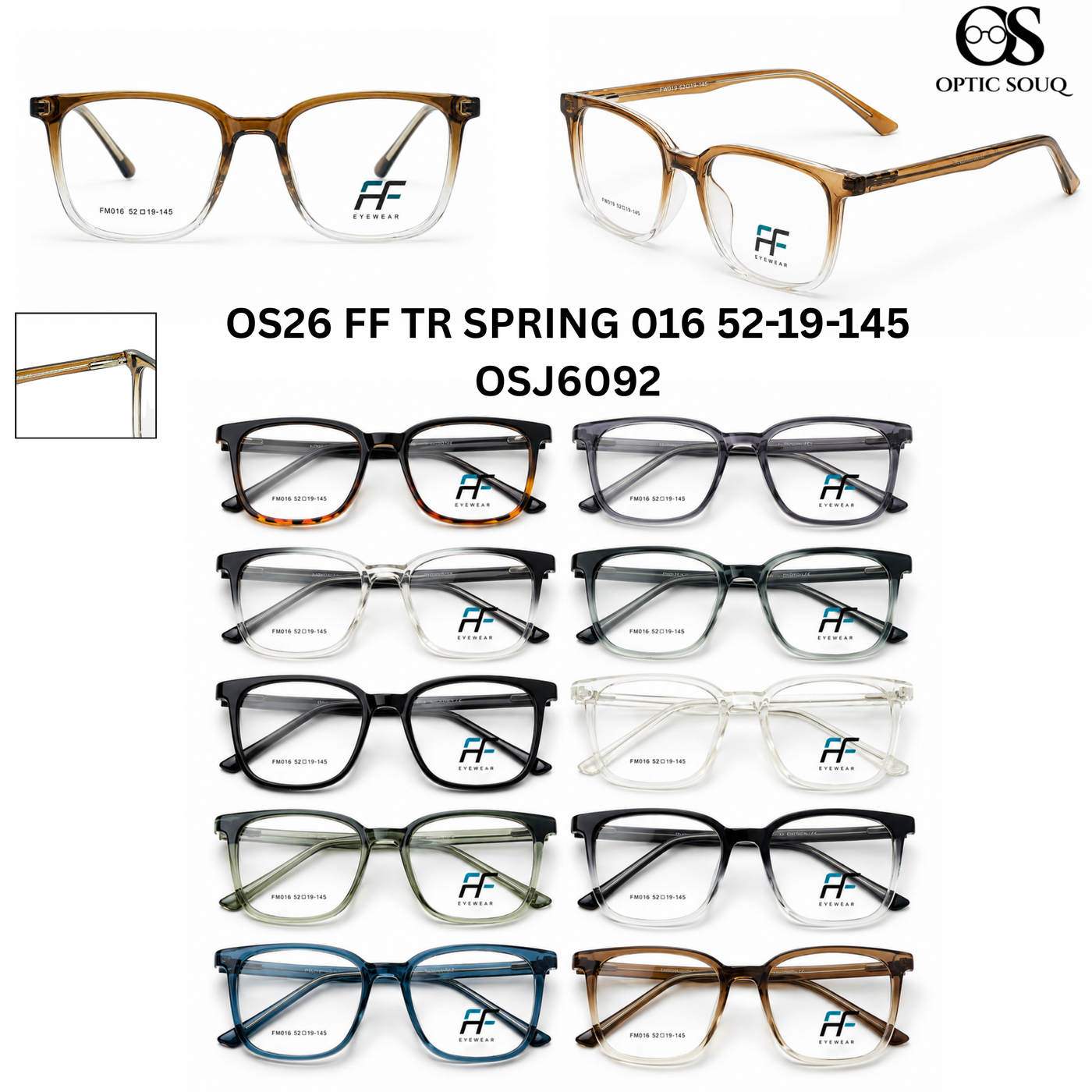 OS26 FF TR Spring 016 52-19-145 men's rectangle TR optical eyewear, OSJ6092, ten colourways