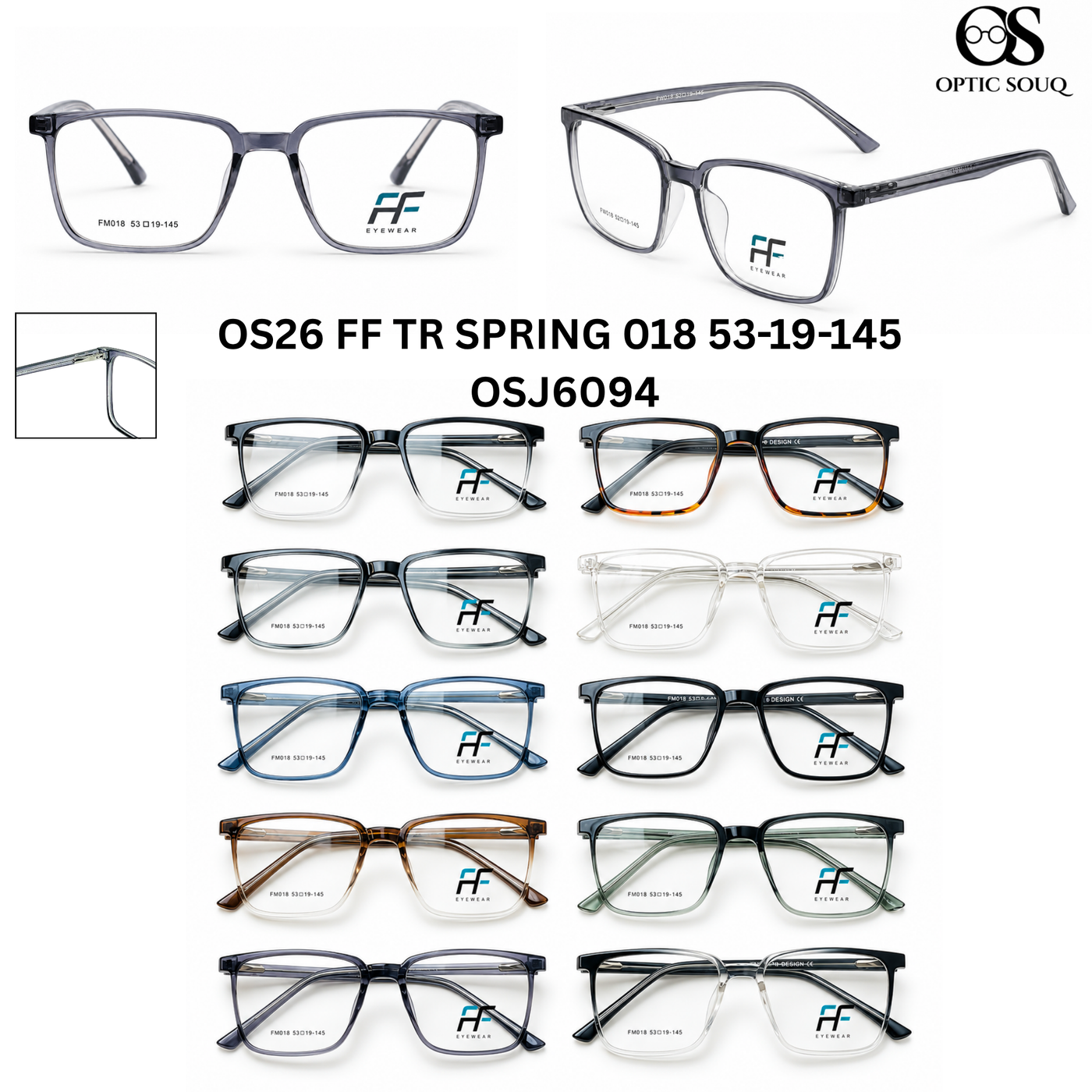 OS26 FF TR Spring 018 53-19-145 men's rectangle TR optical eyewear, OSJ6094, ten colourways