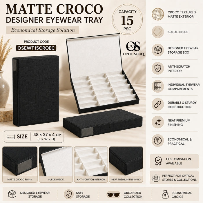 OS15-Pc Croco Suede-Box Eyewear Tray - Economic premium display tray - OSEWT15CROEC