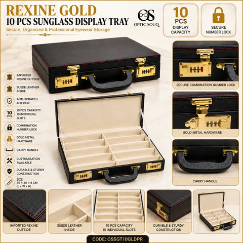 OS10-Pc Rexine Gold Sunglass Tray - Premium