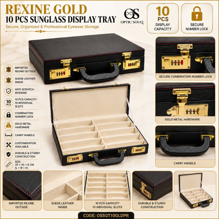 OS10-Pc Rexine Gold Sunglass Tray - Premium premium display tray - OSSGT10GLDPR
