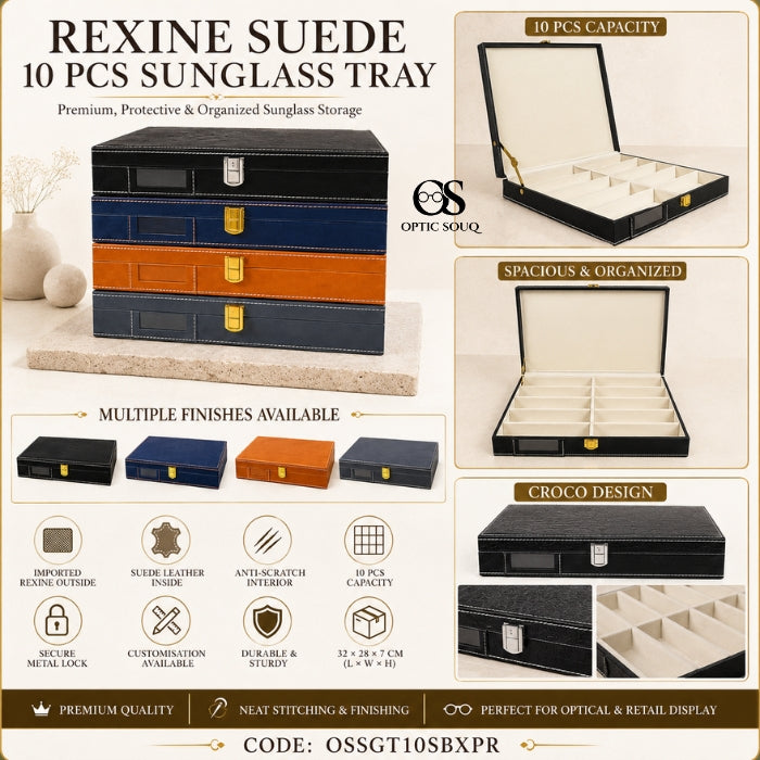OS10-Pc Rexine Suede-Box Sunglass Tray - Premium premium display tray - OSSGT10SBXPR