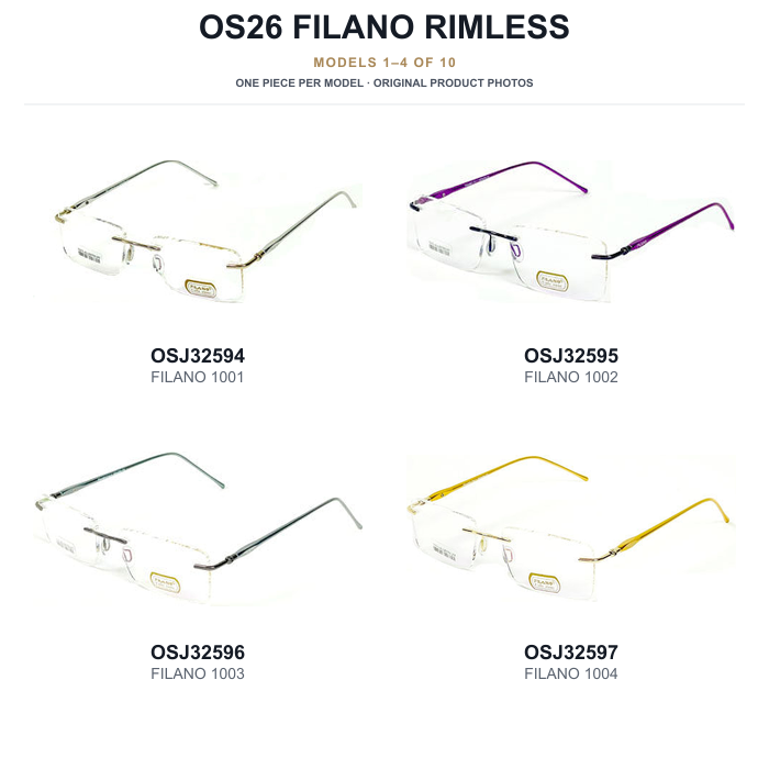 OS26 FILANO Rimless Sample Kit - 10 Models — original models 1 to 4 of 10