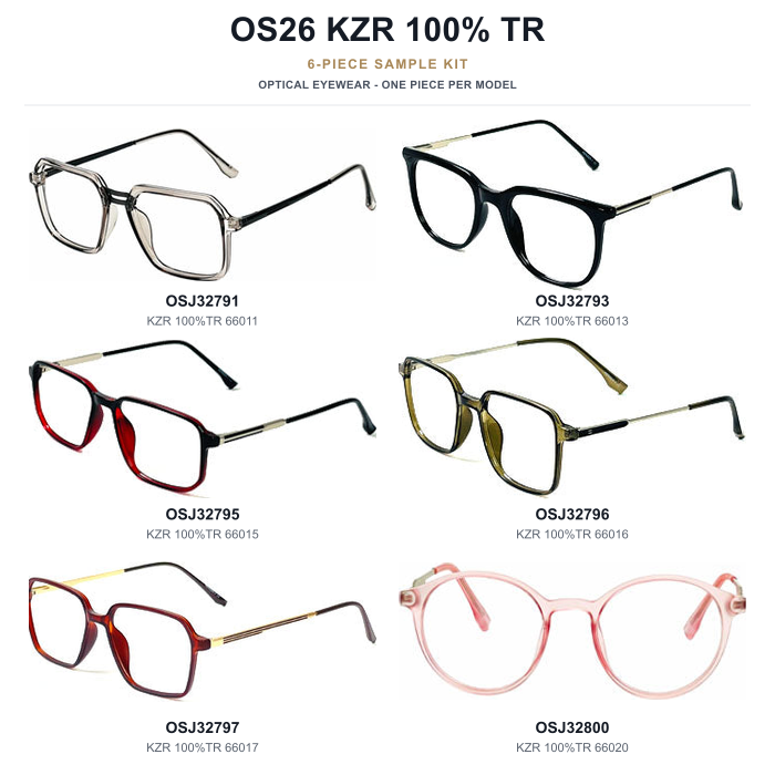 OS26 KZR 100% TR Sample Kit - 6 Models — complete square poster, one piece per model