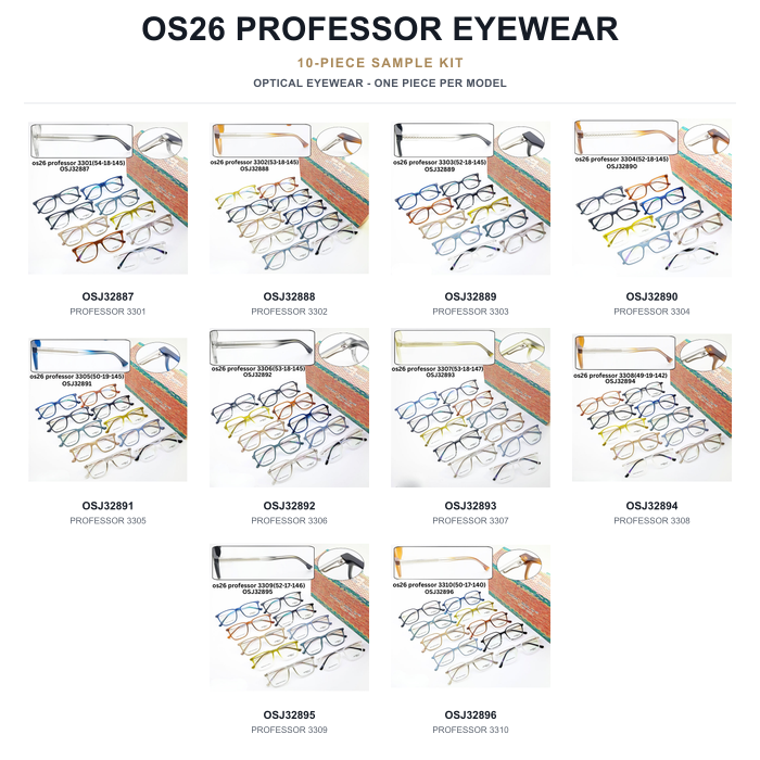 OS26 PROFESSOR Eyewear Sample Kit - 10 Models — complete square poster, one piece per model