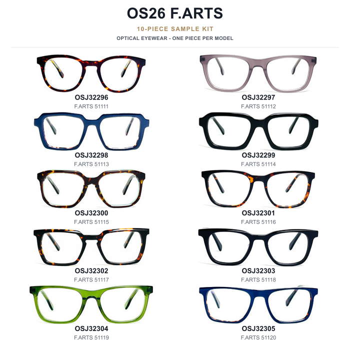 OS26 F.ARTS Eyewear Sample Kit - 10 Models — complete square poster, one piece per model