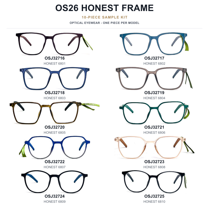 OS26 HONEST Frame Sample Kit - 10 Models — complete square poster, one piece per model