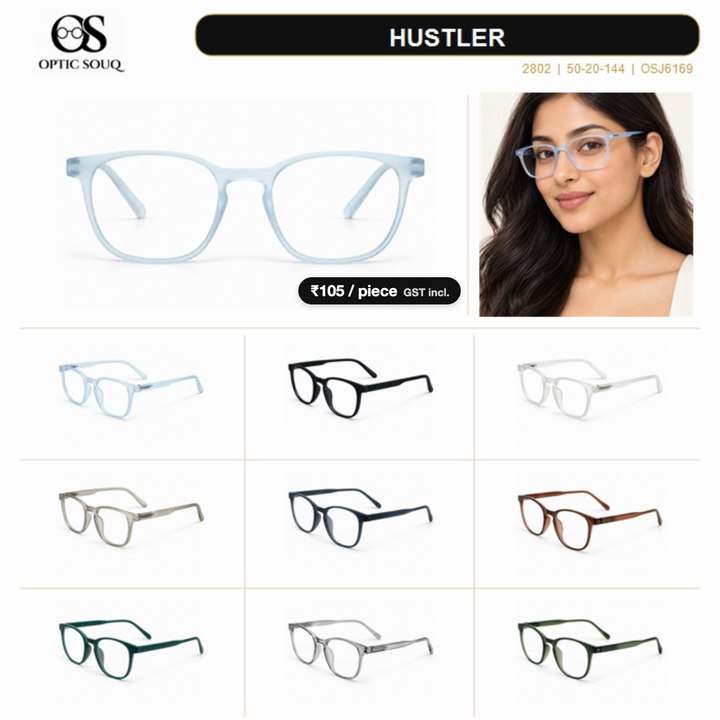 OS26 HUSTLER 2802 optical frame, all 9 colours, wholesale ₹105 per piece incl. GST