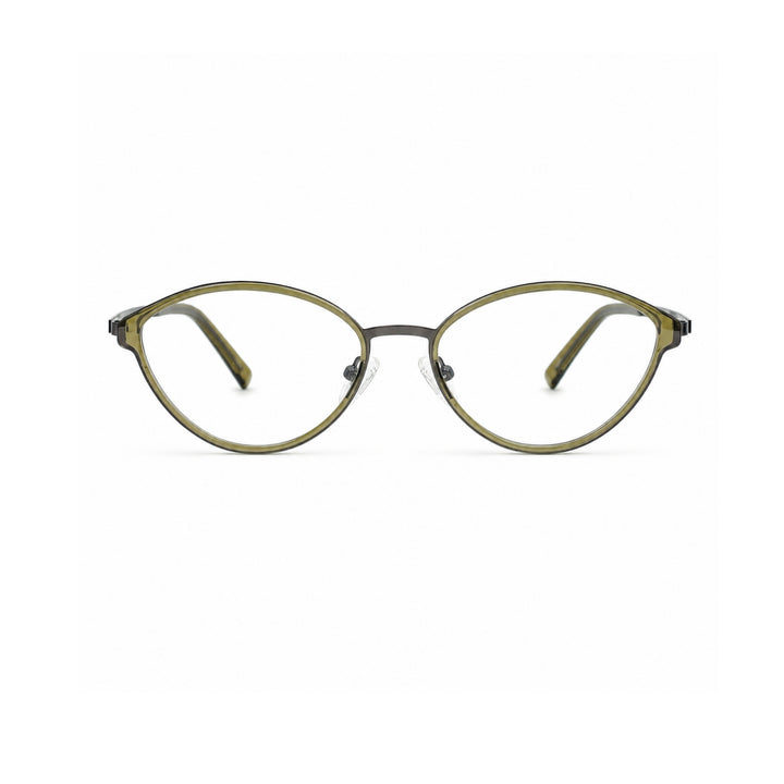 OS26 K2904 olive green pure titanium cat-eye eyewear front view
