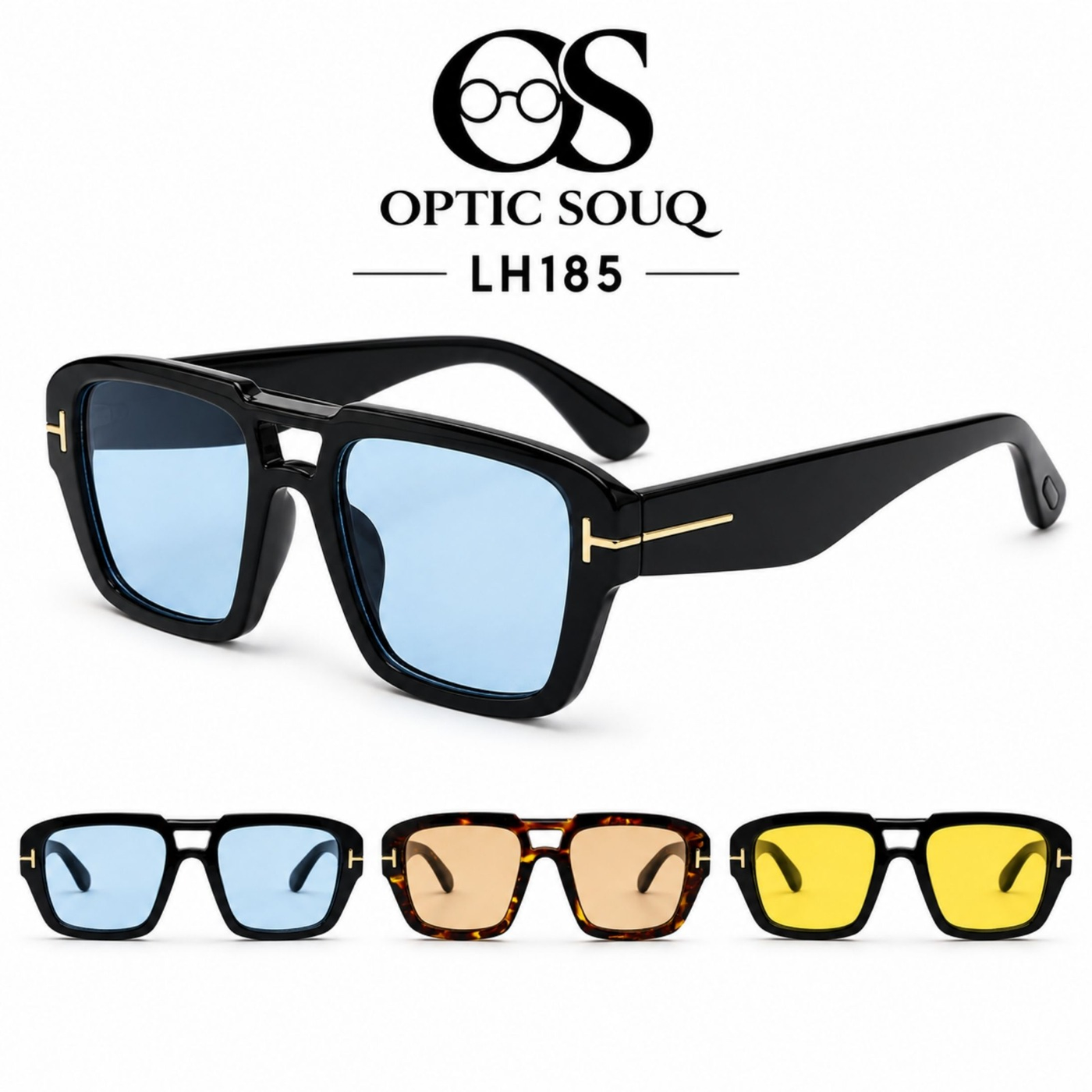 OS26 LH185 men's sheet sunglasses in black ice blue, tortoise champagne and black yellow colour options