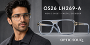 OS26 LH269-A men's sheet and metal eyewear premium model-wear and product close-up