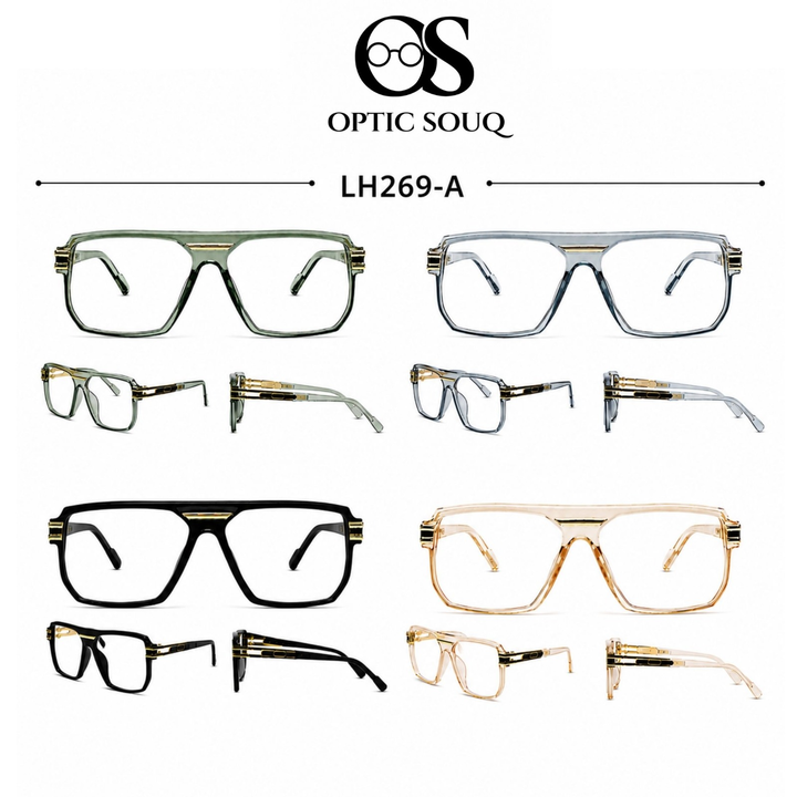 OS26 LH269-A men's sheet and metal eyewear in sage green, smoke blue, black and champagne colours
