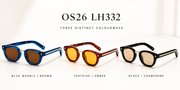 OS26 LH332 colourways: blue marble brown, tortoise amber and black champagne