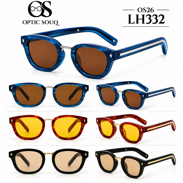 OS26 LH332 men's sheet sunglasses in blue marble, tortoise amber and black champagne colour options
