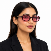 Woman wearing OS26 LH345 wine pink sunglasses