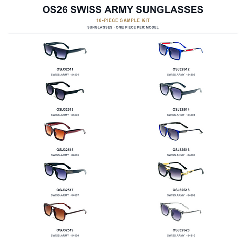 OS26 Swiss Army Sunglasses Sample Kit - 10 Models